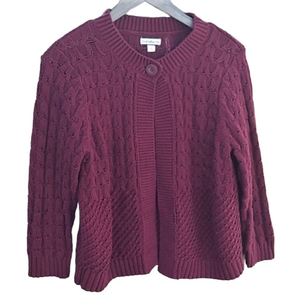Croft & Barrow Burgundy Chunky Cable Knit One Button Cardigan Sweater Size Large